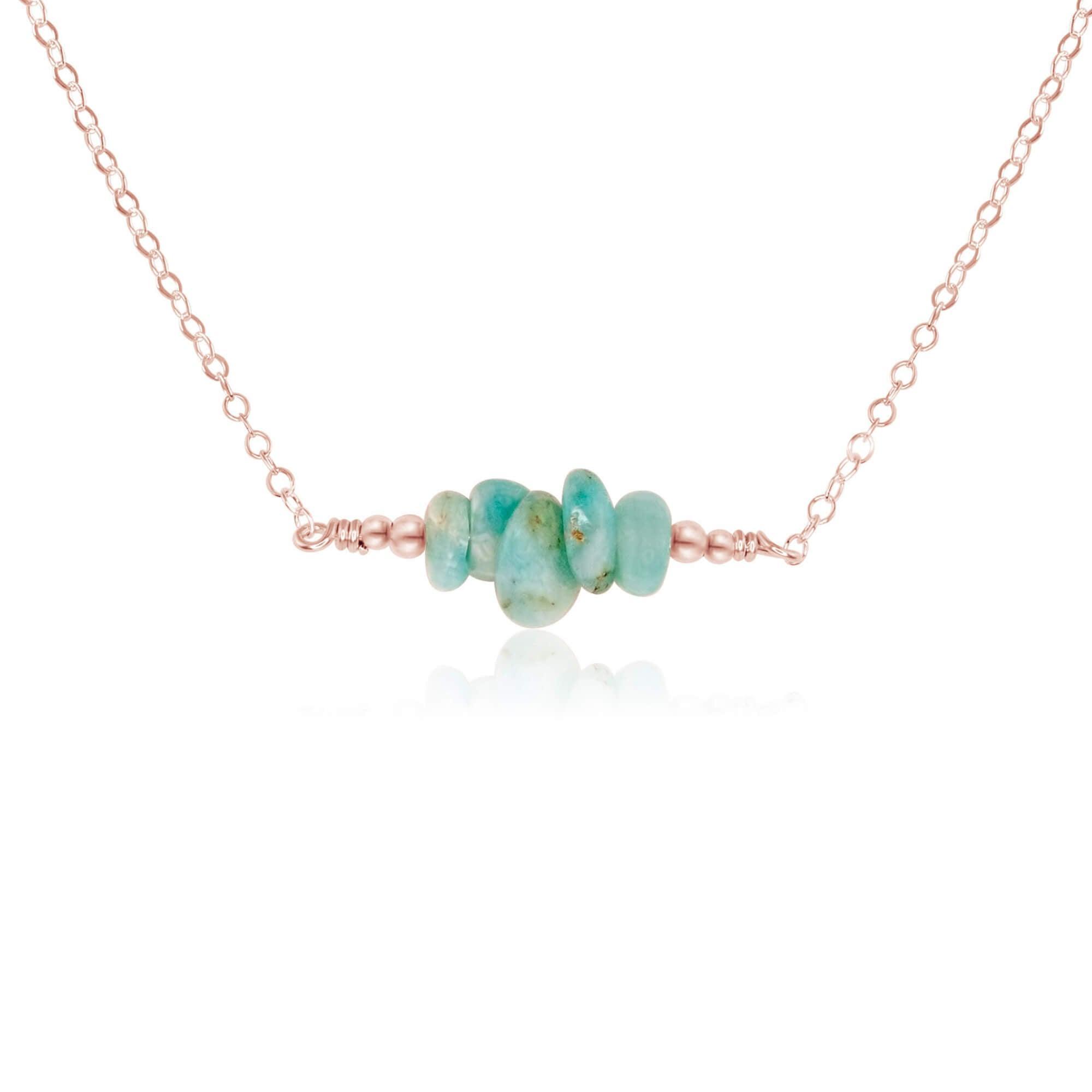 Amazonite Chip Bead Bar Necklace - Amazonite Chip Bead Bar Necklace - 14k Rose Gold Fill - Luna Tide Handmade Crystal Jewellery