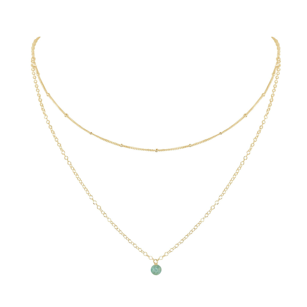 Amazonite Gemstone Chain Layered Choker Necklace - Amazonite Gemstone Chain Layered Choker Necklace - 14k Gold Fill - Luna Tide Handmade Crystal Jewellery