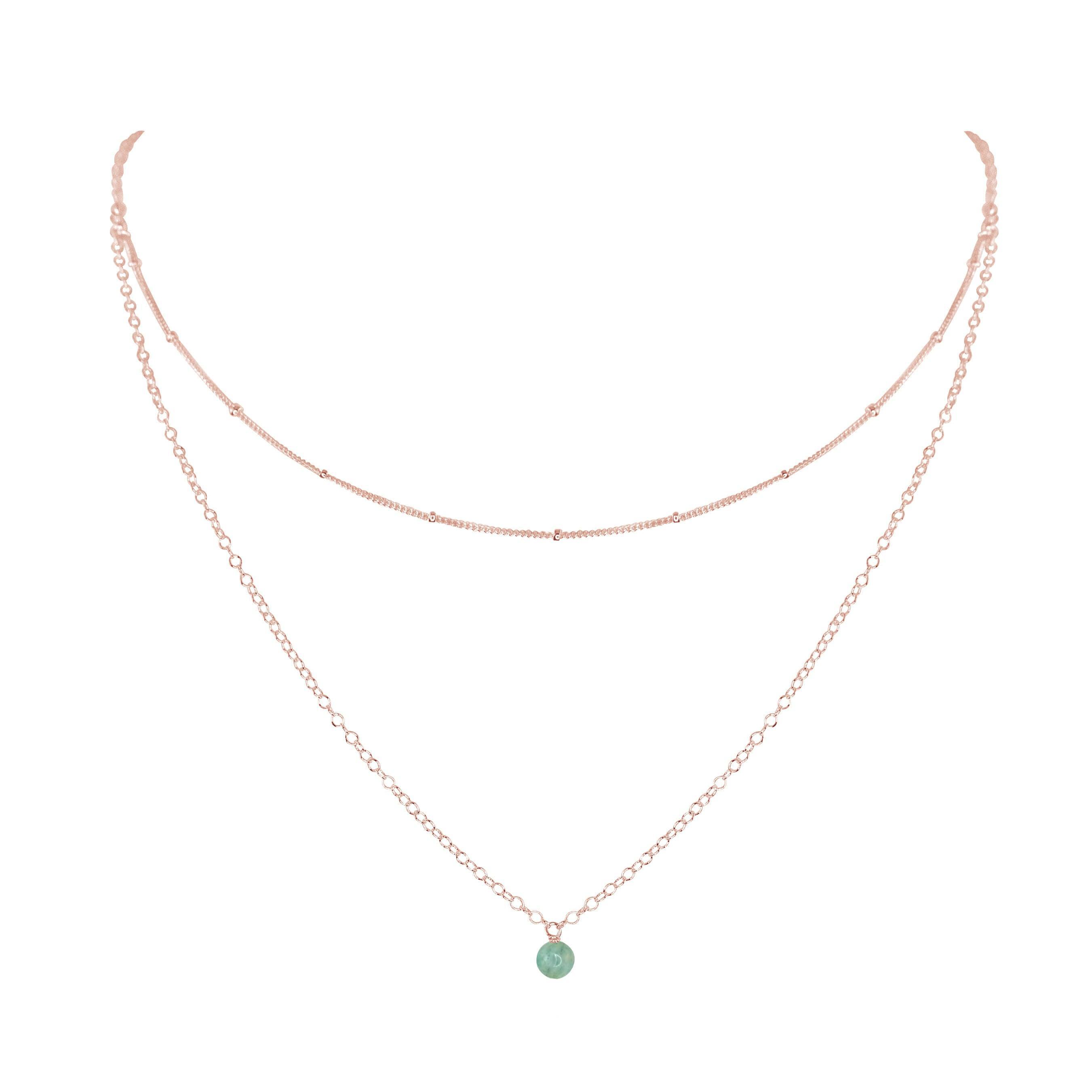 Amazonite Gemstone Chain Layered Choker Necklace - Amazonite Gemstone Chain Layered Choker Necklace - 14k Rose Gold Fill - Luna Tide Handmade Crystal Jewellery