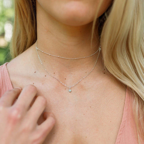 Amazonite Gemstone Chain Layered Choker Necklace - Amazonite Gemstone Chain Layered Choker Necklace - Sterling Silver - Luna Tide Handmade Crystal Jewellery