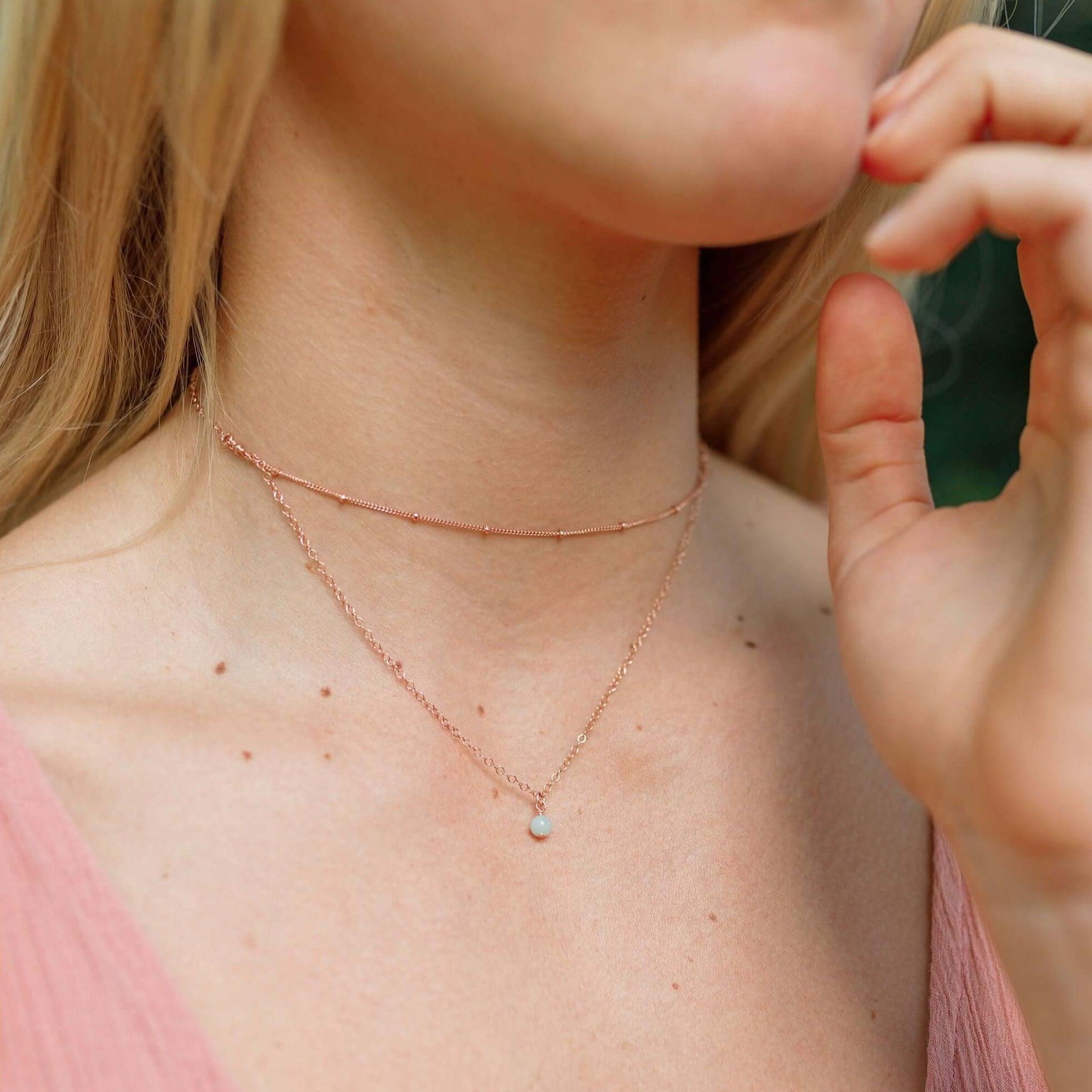 Amazonite Gemstone Chain Layered Choker Necklace - Amazonite Gemstone Chain Layered Choker Necklace - Sterling Silver - Luna Tide Handmade Crystal Jewellery