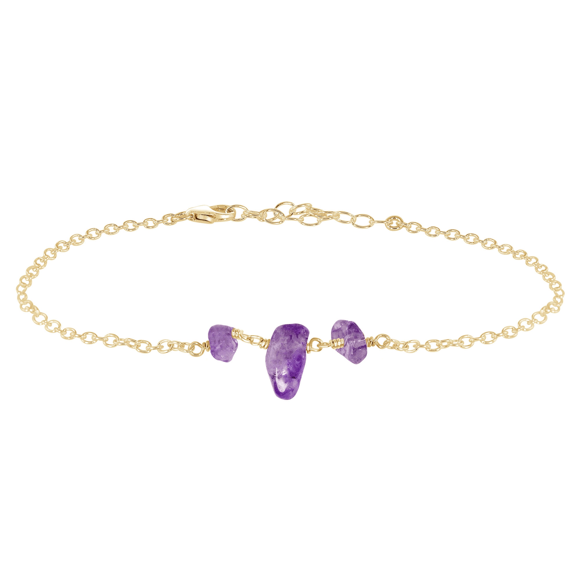 Amethyst Beaded Chain Anklet - Amethyst Beaded Chain Anklet - 14k Gold Fill - Luna Tide Handmade Crystal Jewellery