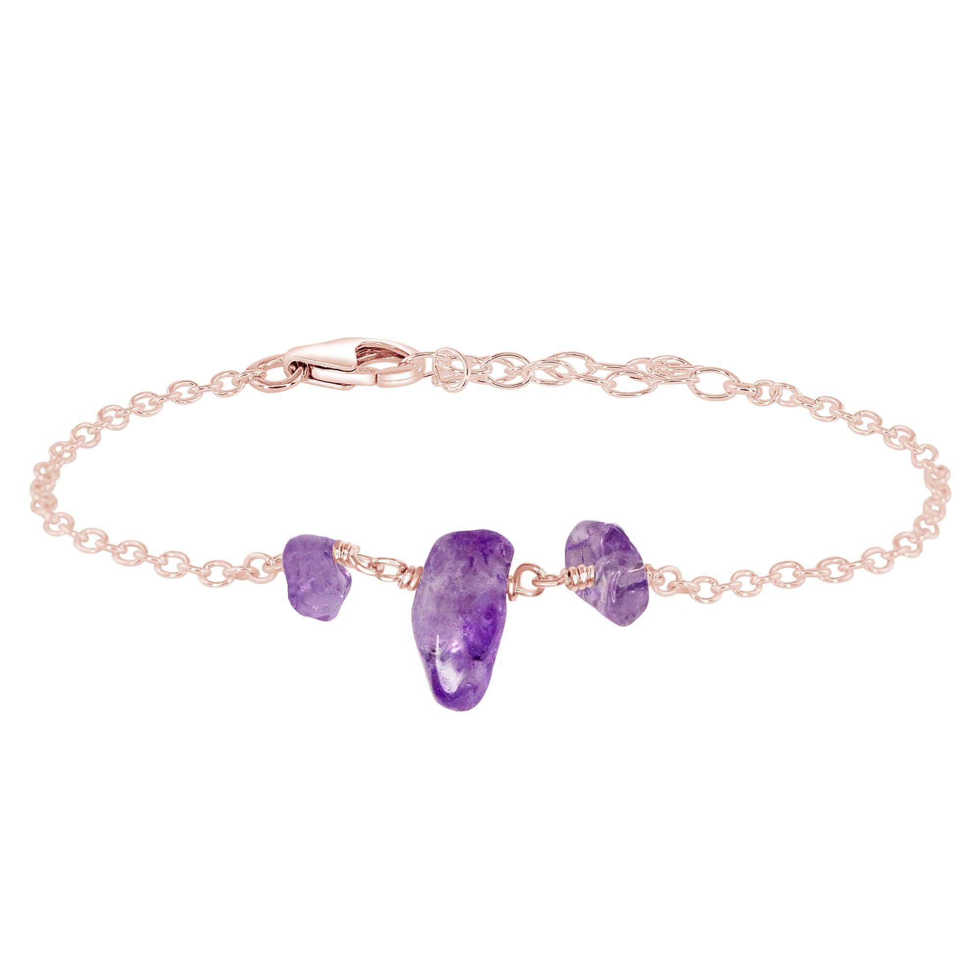 Amethyst Beaded Chain Bracelet - Amethyst Beaded Chain Bracelet - 14k Rose Gold Fill - Luna Tide Handmade Crystal Jewellery