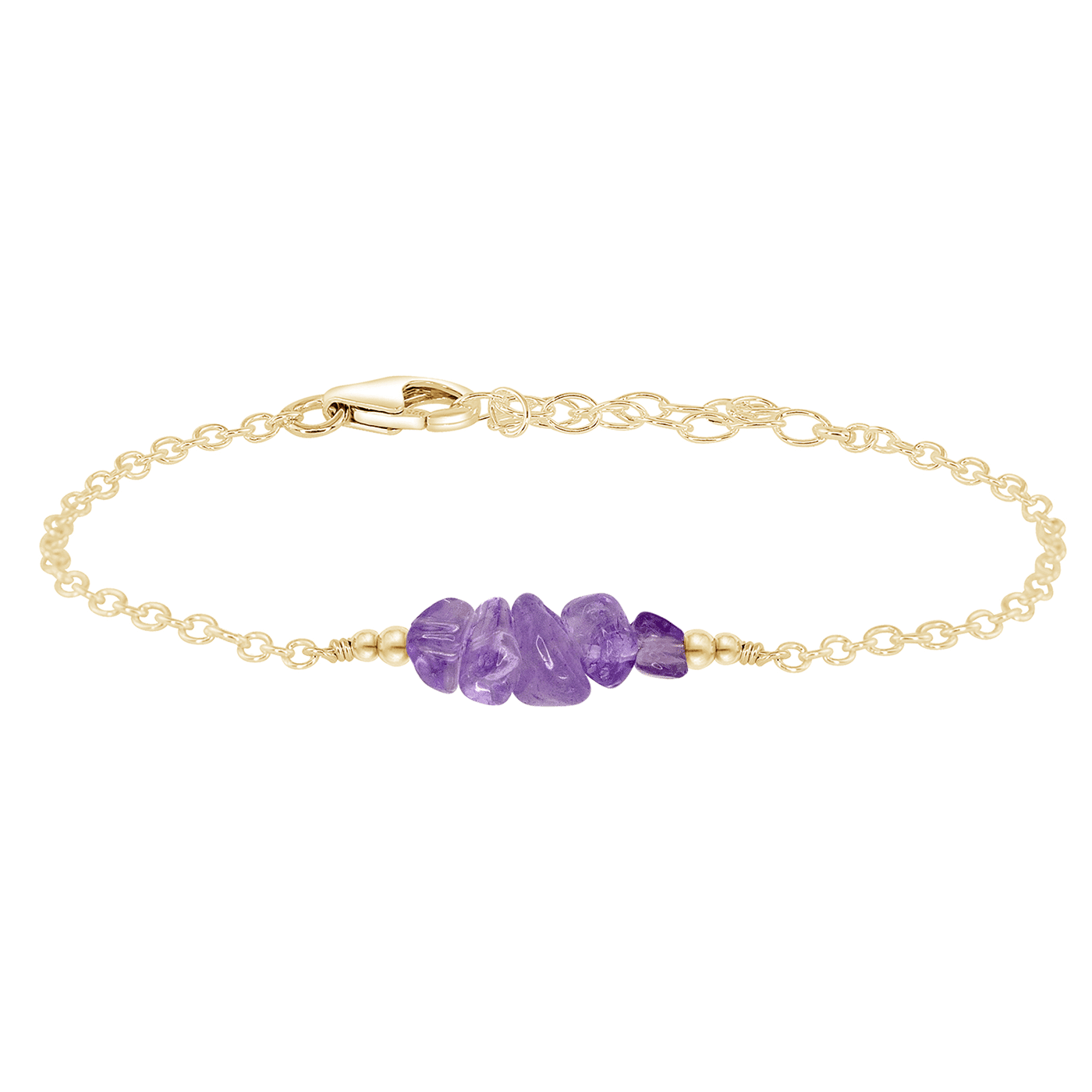 Amethyst Chip Bead Bar Bracelet - Amethyst Chip Bead Bar Bracelet - 14k Gold Fill - Luna Tide Handmade Crystal Jewellery