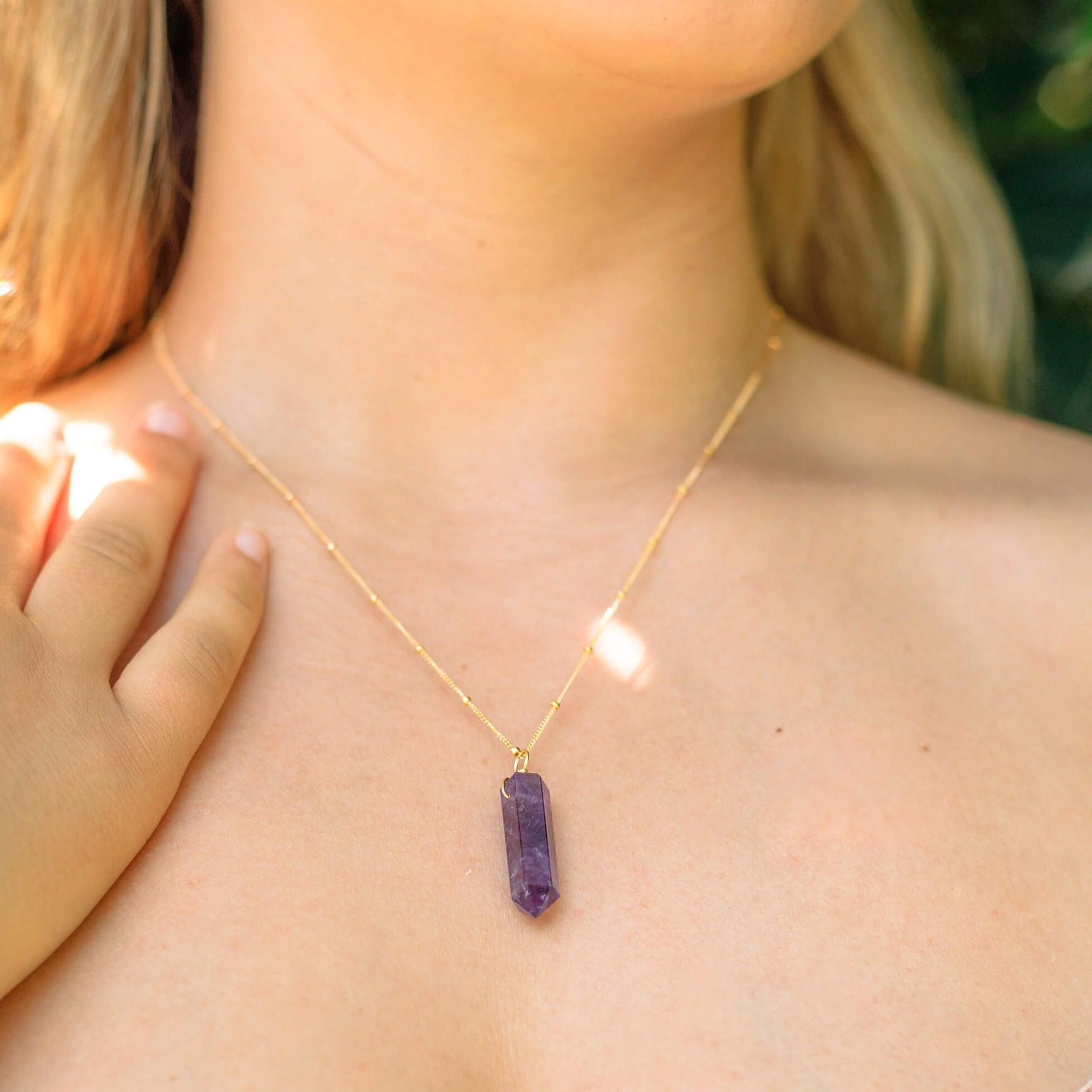 Amethyst Crystal Generator Point Pendant Necklace - Amethyst Crystal Generator Point Pendant Necklace - Sterling Silver / Cable - Luna Tide Handmade Crystal Jewellery