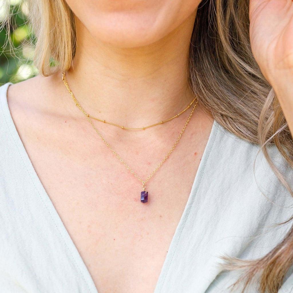 Amethyst Double Terminated Crystal Chain Layered Choker Necklace - Amethyst Double Terminated Crystal Chain Layered Choker Necklace - Sterling Silver - Luna Tide Handmade Crystal Jewellery