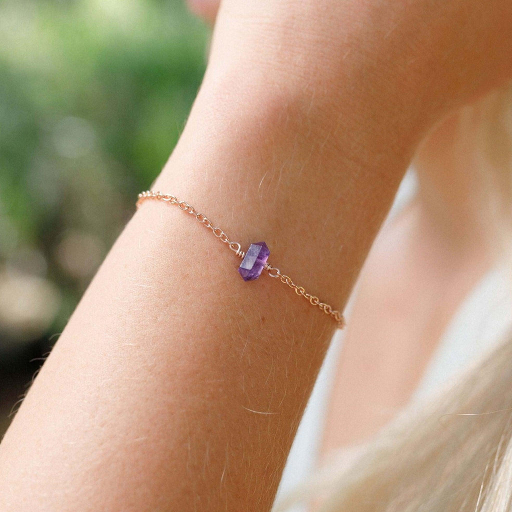 Amethyst Double Terminated Mini Crystal Point Bracelet - Amethyst Double Terminated Mini Crystal Point Bracelet - Sterling Silver - Luna Tide Handmade Crystal Jewellery