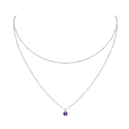Amethyst Gemstone Chain Layered Choker Necklace - Amethyst Gemstone Chain Layered Choker Necklace - Sterling Silver - Luna Tide Handmade Crystal Jewellery