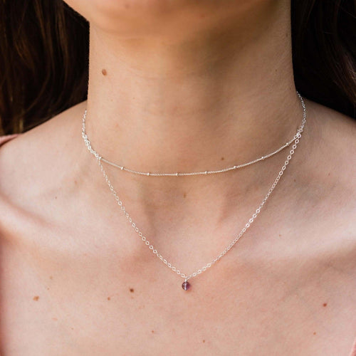 Amethyst Gemstone Chain Layered Choker Necklace - Amethyst Gemstone Chain Layered Choker Necklace - Sterling Silver - Luna Tide Handmade Crystal Jewellery