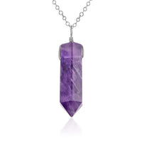 Large Crystal Point Necklace - Amethyst - Stainless Steel - Luna Tide Handmade Jewellery