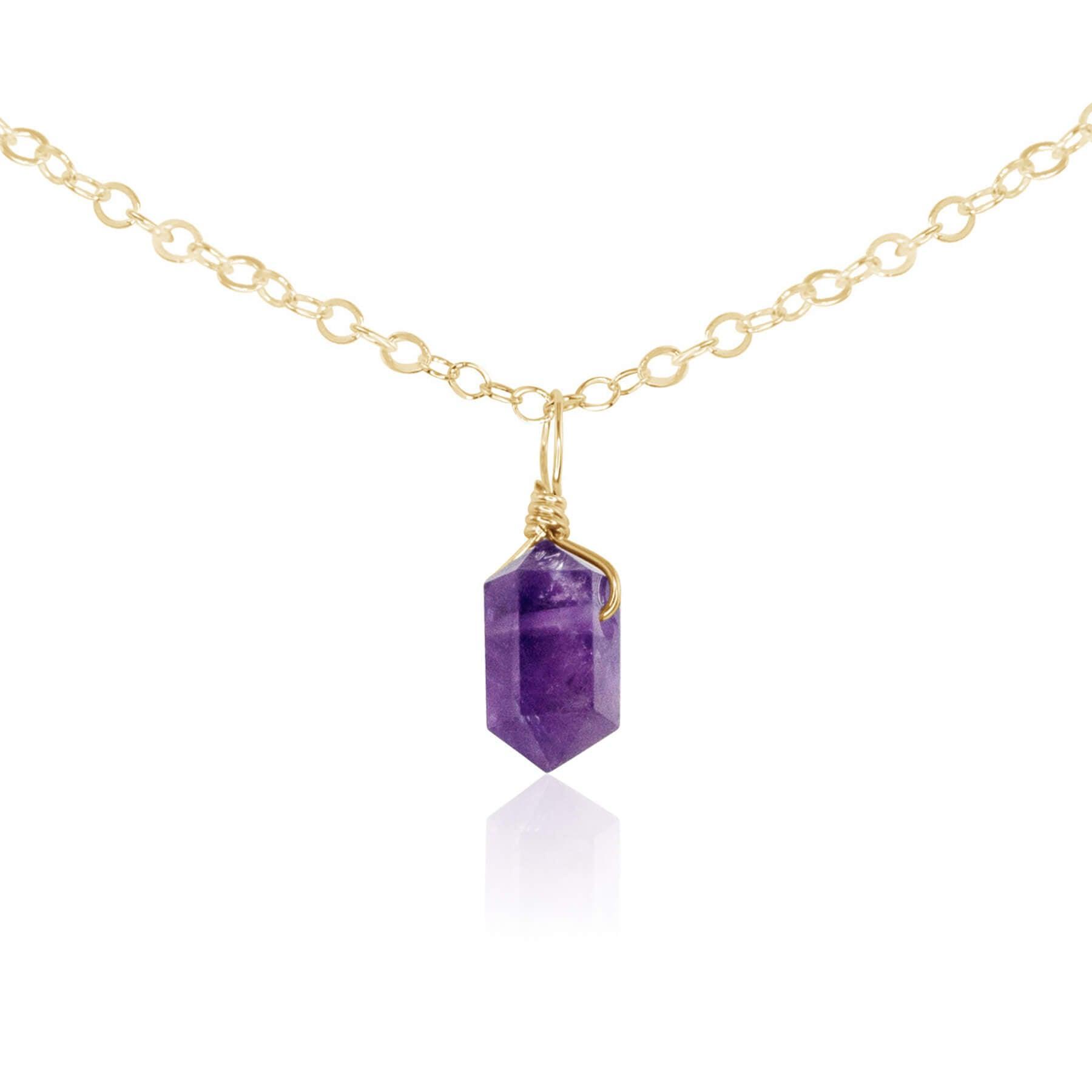Amethyst Mini Double Terminated Crystal Point Pendant Choker Necklace - Amethyst Mini Double Terminated Crystal Point Pendant Choker Necklace - 14k Gold Fill / Cable - Luna Tide Handmade Crystal Jewellery