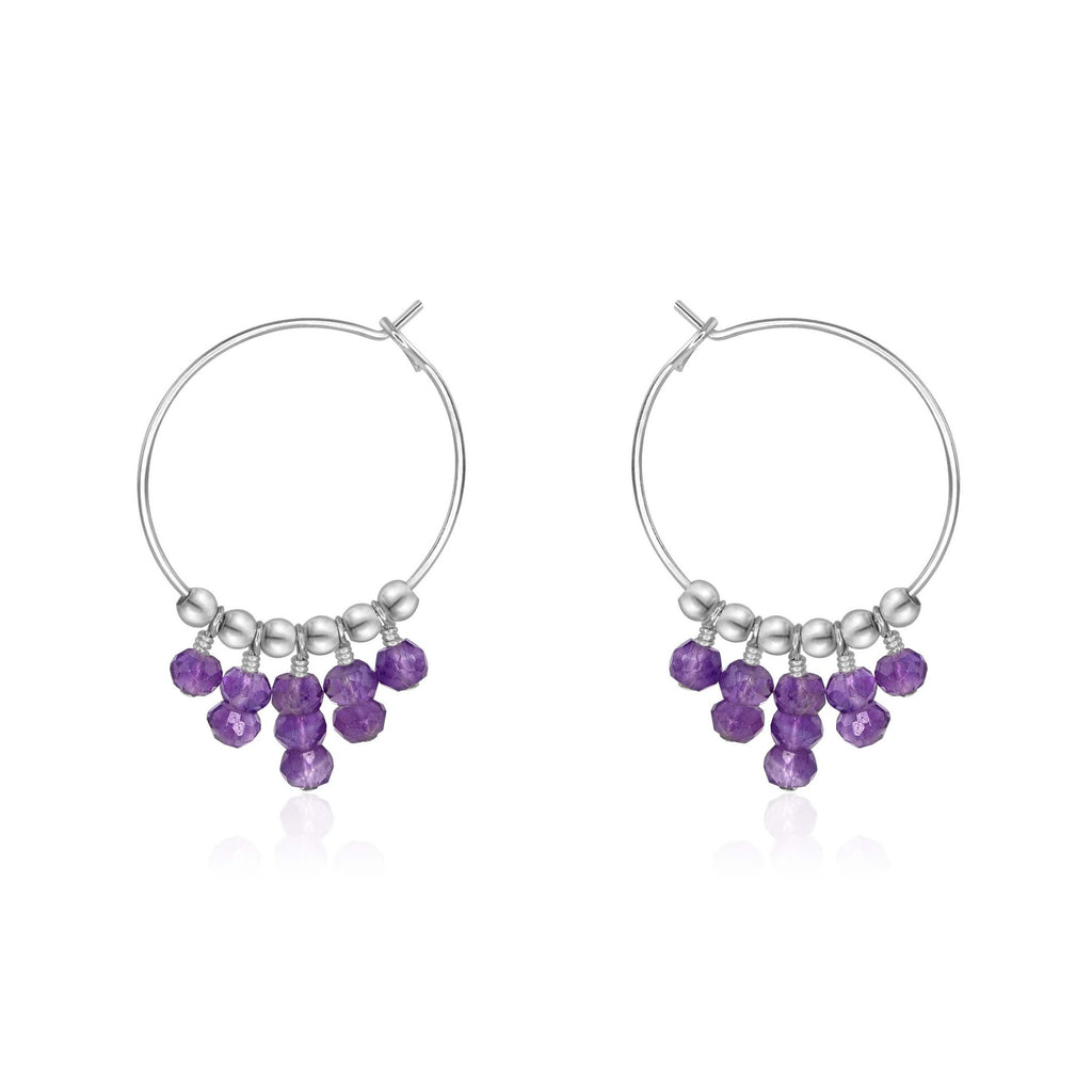 Amethyst Statement Hoop Earrings - Amethyst Statement Hoop Earrings - Sterling Silver - Luna Tide Handmade Crystal Jewellery