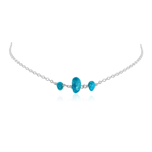 Apatite Beaded Chain Choker Necklace - Apatite Beaded Chain Choker Necklace - Sterling Silver - Luna Tide Handmade Crystal Jewellery