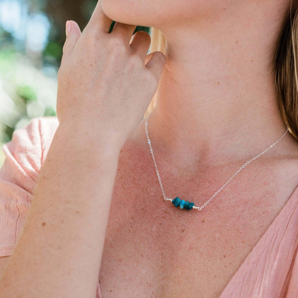 Apatite Chip Bead Bar Necklace - Apatite Chip Bead Bar Necklace - 14k Gold Fill - Luna Tide Handmade Crystal Jewellery