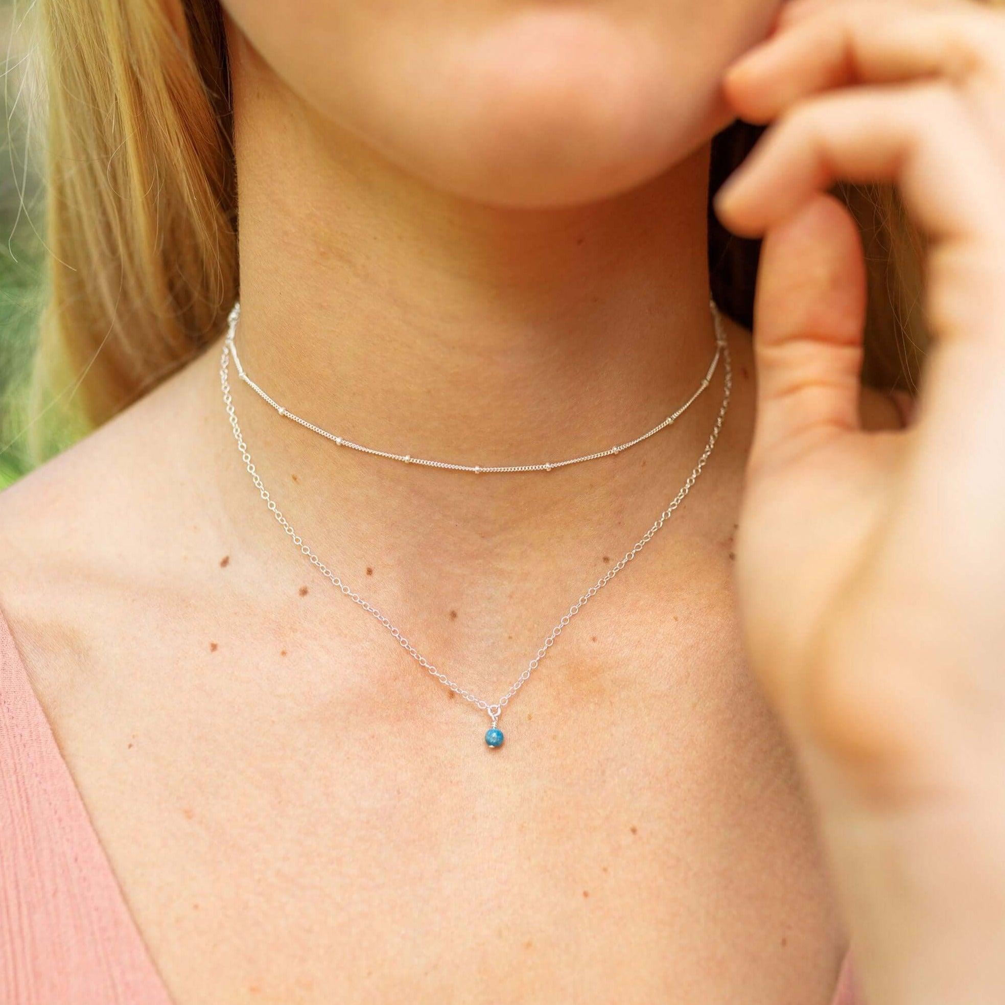 Apatite Gemstone Chain Layered Choker Necklace - Apatite Gemstone Chain Layered Choker Necklace - Sterling Silver - Luna Tide Handmade Crystal Jewellery