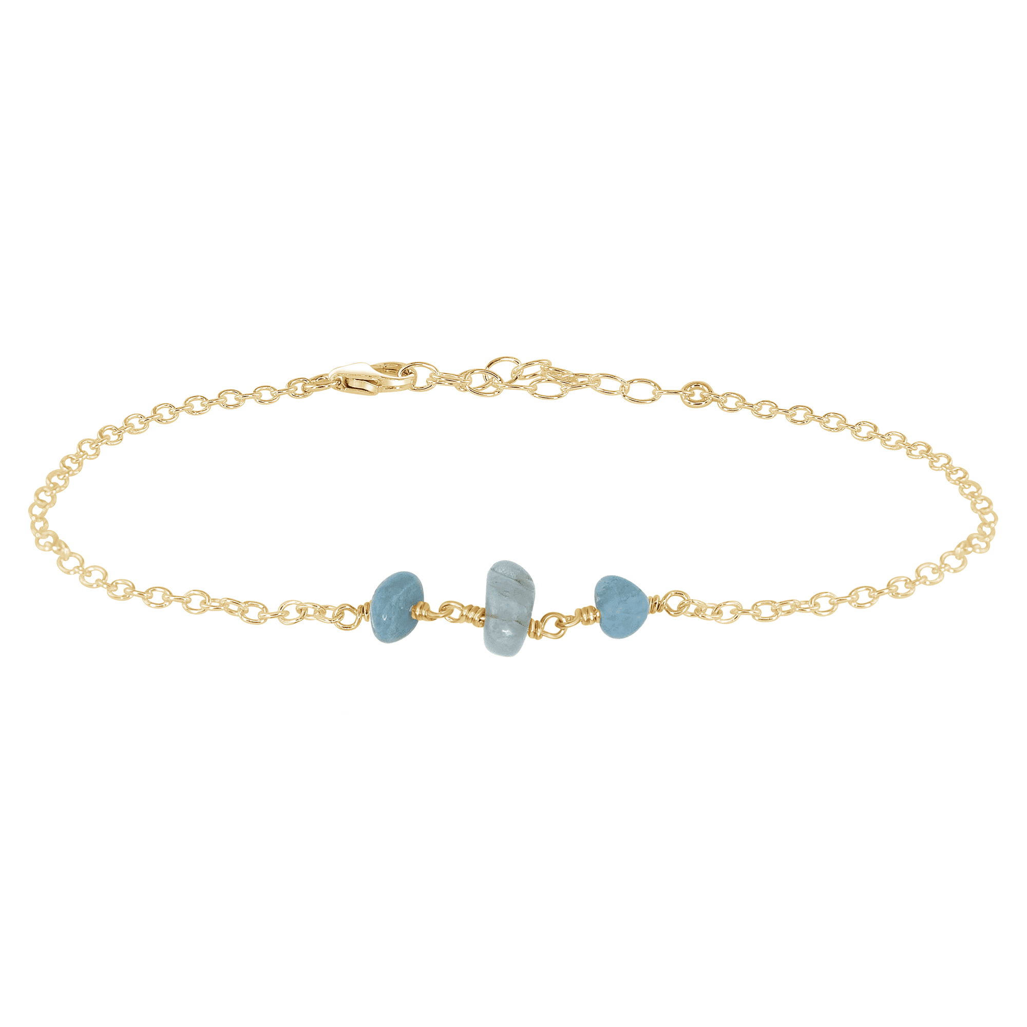 Aquamarine Beaded Chain Anklet - Aquamarine Beaded Chain Anklet - 14k Gold Fill - Luna Tide Handmade Crystal Jewellery
