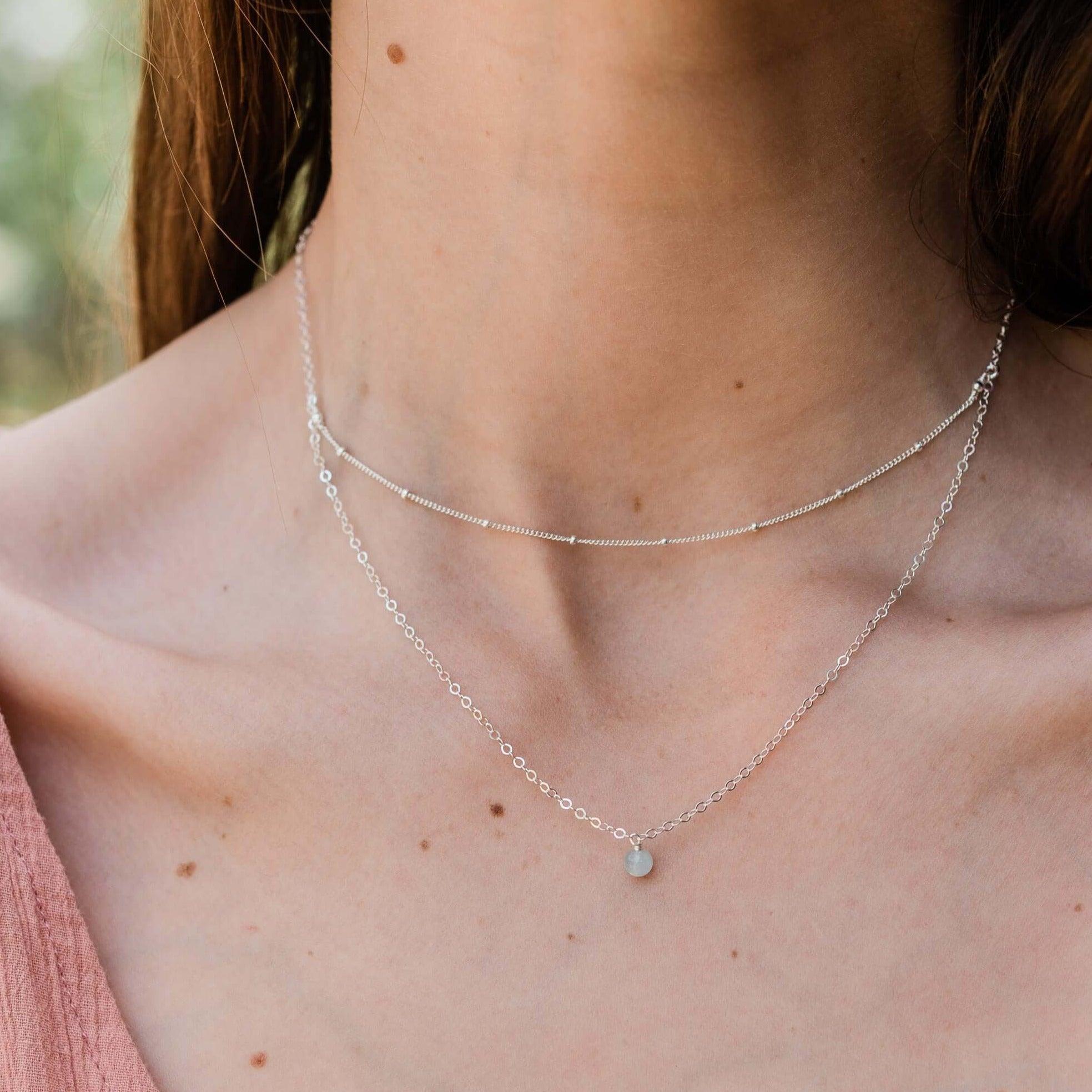 Aquamarine Gemstone Chain Layered Choker Necklace - Aquamarine Gemstone Chain Layered Choker Necklace - Sterling Silver - Luna Tide Handmade Crystal Jewellery