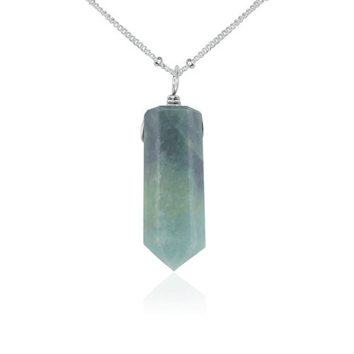 Aquamarine Gemstone Generator Tower Point Pendant Necklace - Aquamarine Gemstone Generator Tower Point Pendant Necklace - Sterling Silver / Satellite - Luna Tide Handmade Crystal Jewellery