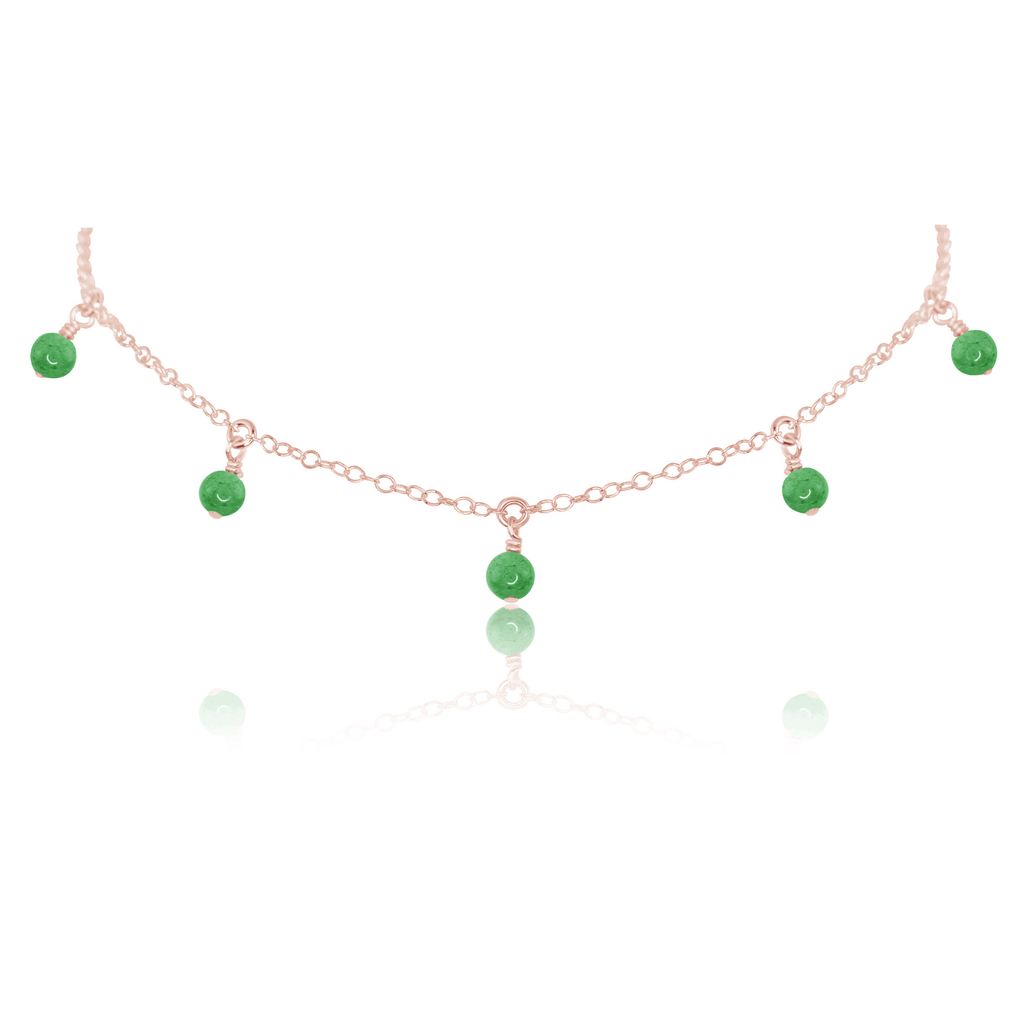 Aventurine Bead Drop Choker - Aventurine Bead Drop Choker - 14k Rose Gold Fill - Luna Tide Handmade Crystal Jewellery