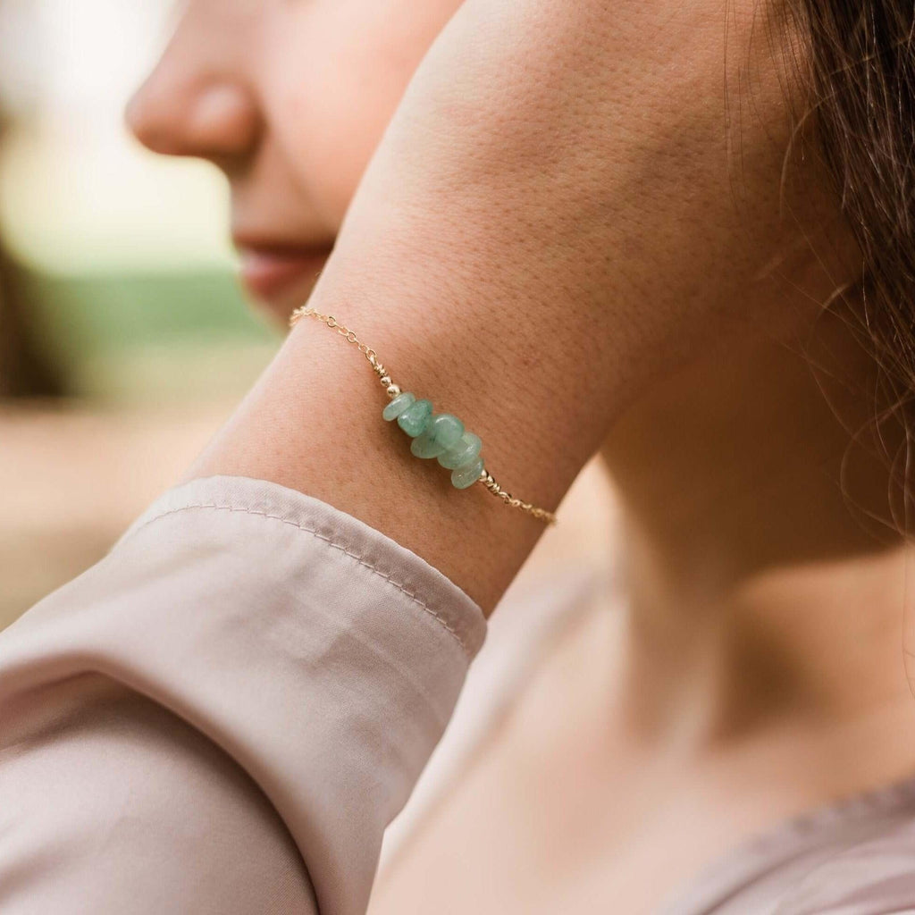Aventurine Chip Bead Bar Bracelet - Aventurine Chip Bead Bar Bracelet - Sterling Silver - Luna Tide Handmade Crystal Jewellery