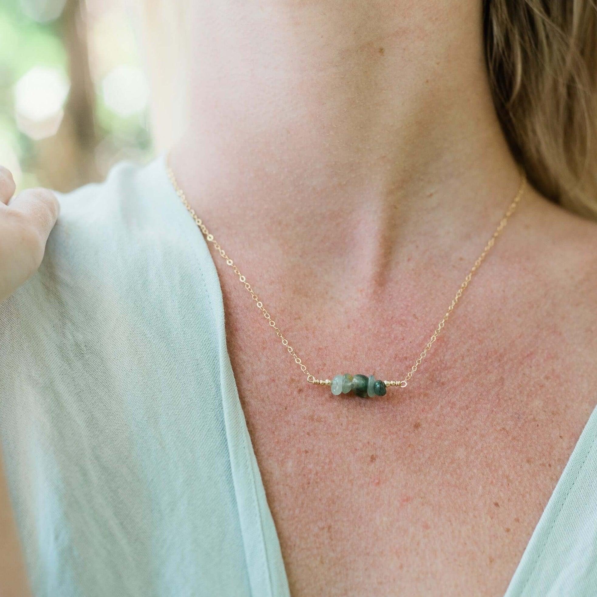 Aventurine Chip Bead Bar Necklace - Aventurine Chip Bead Bar Necklace - 14k Gold Fill - Luna Tide Handmade Crystal Jewellery