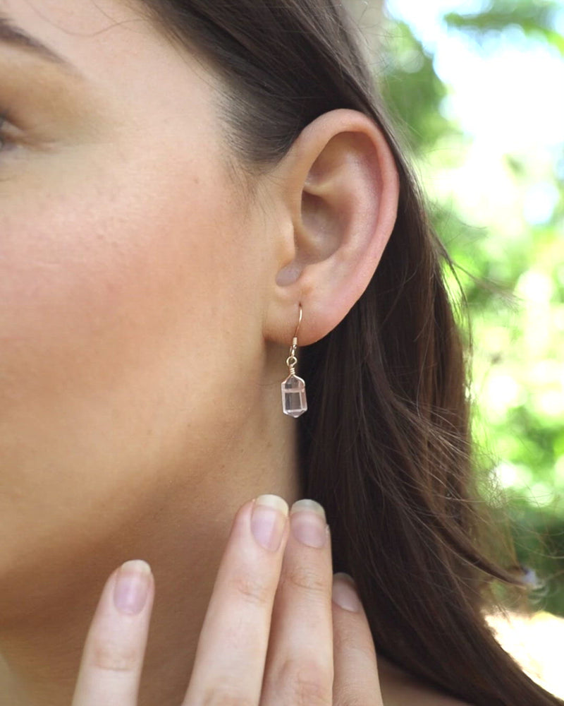 Rose Quartz Mini Double Terminated Crystal Point Dangle Drop Earrings