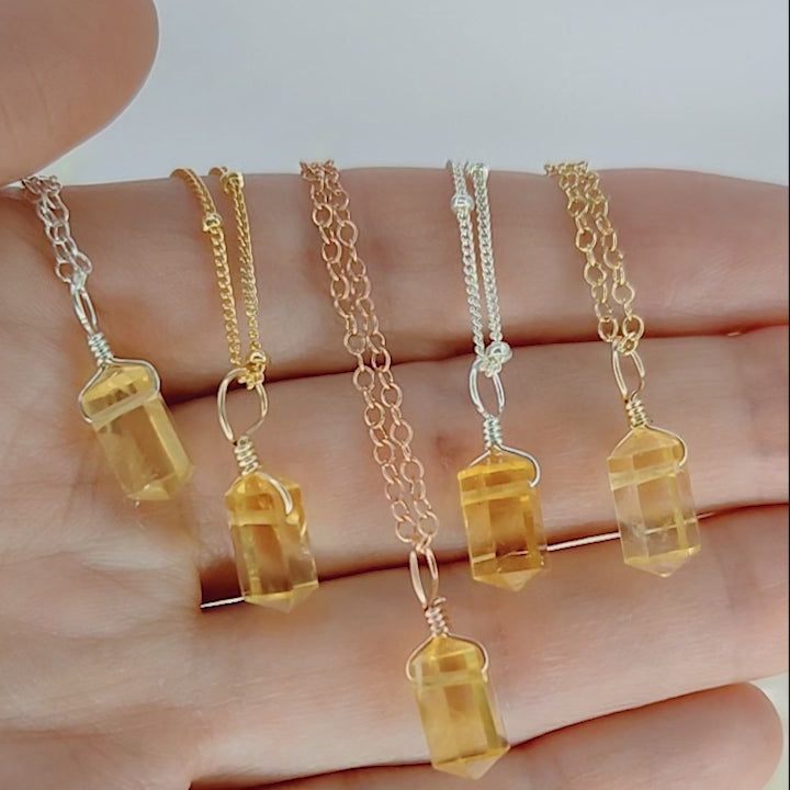 Citrine Mini Double Terminated Crystal Point Pendant Necklace