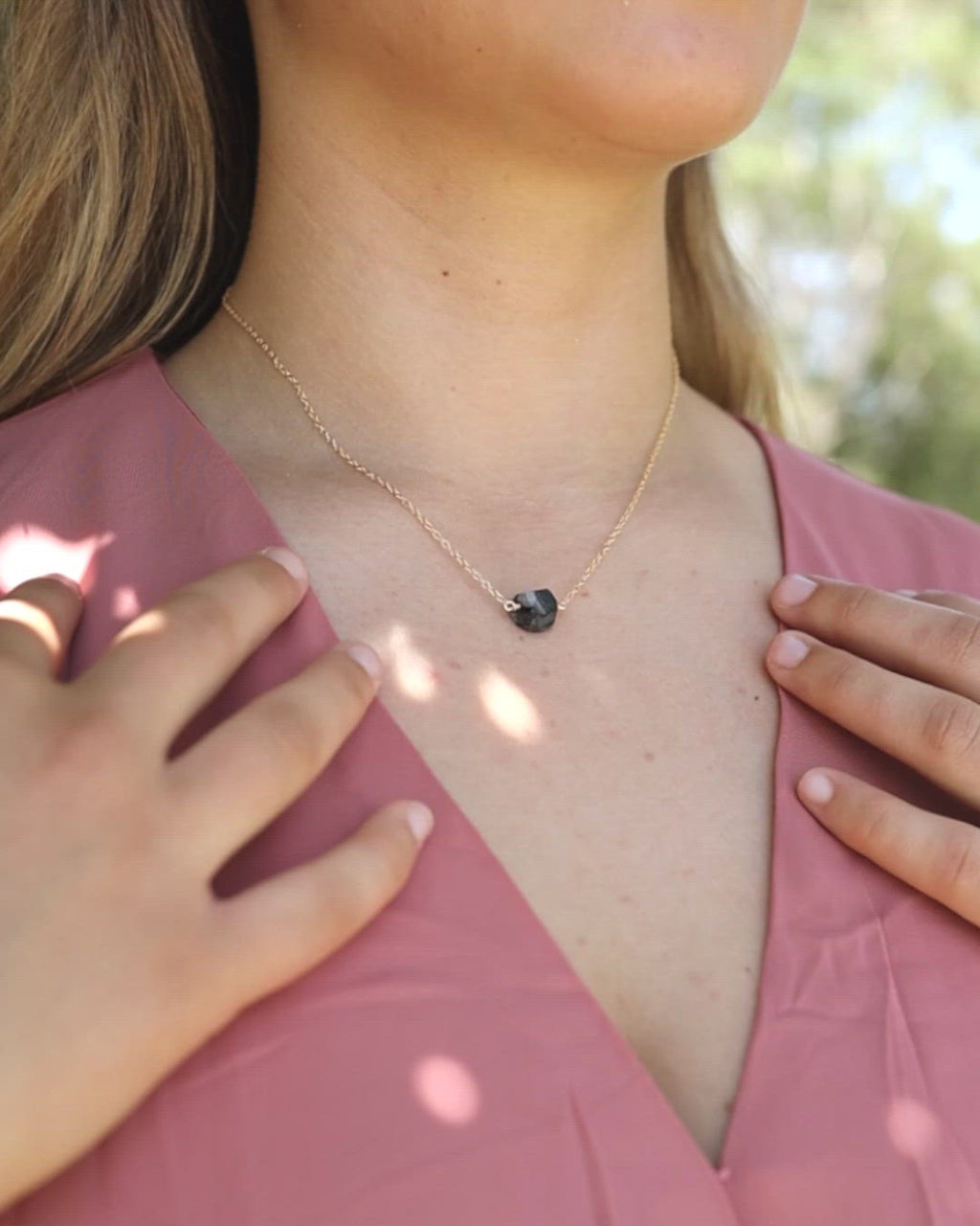 Tiny Raw Obsidian Crystal Nugget Necklace