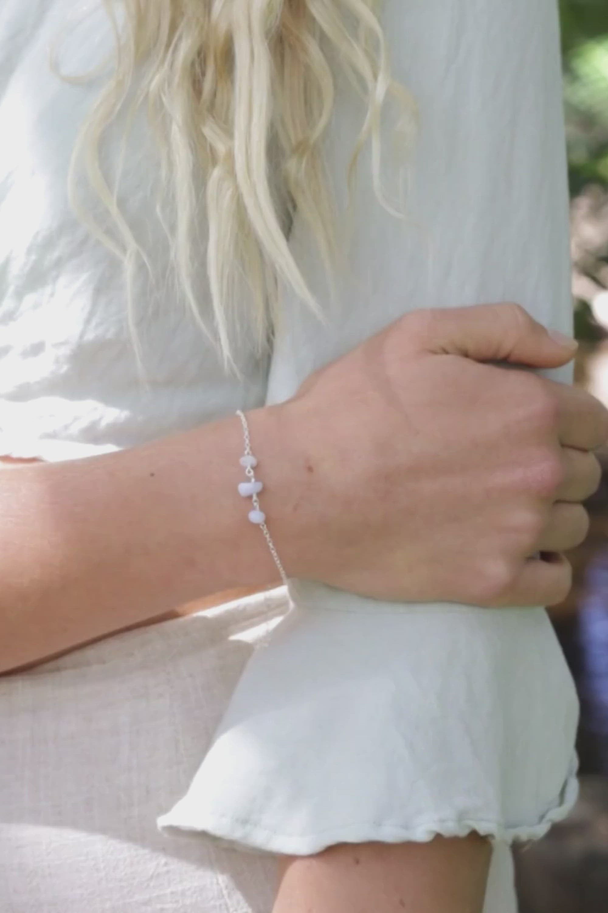 Blue Lace Agate Beaded Chain Bracelet