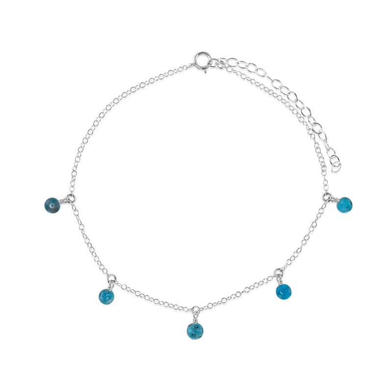 Bead Drop Anklet - Apatite - Sterling Silver - Luna Tide Handmade Jewellery