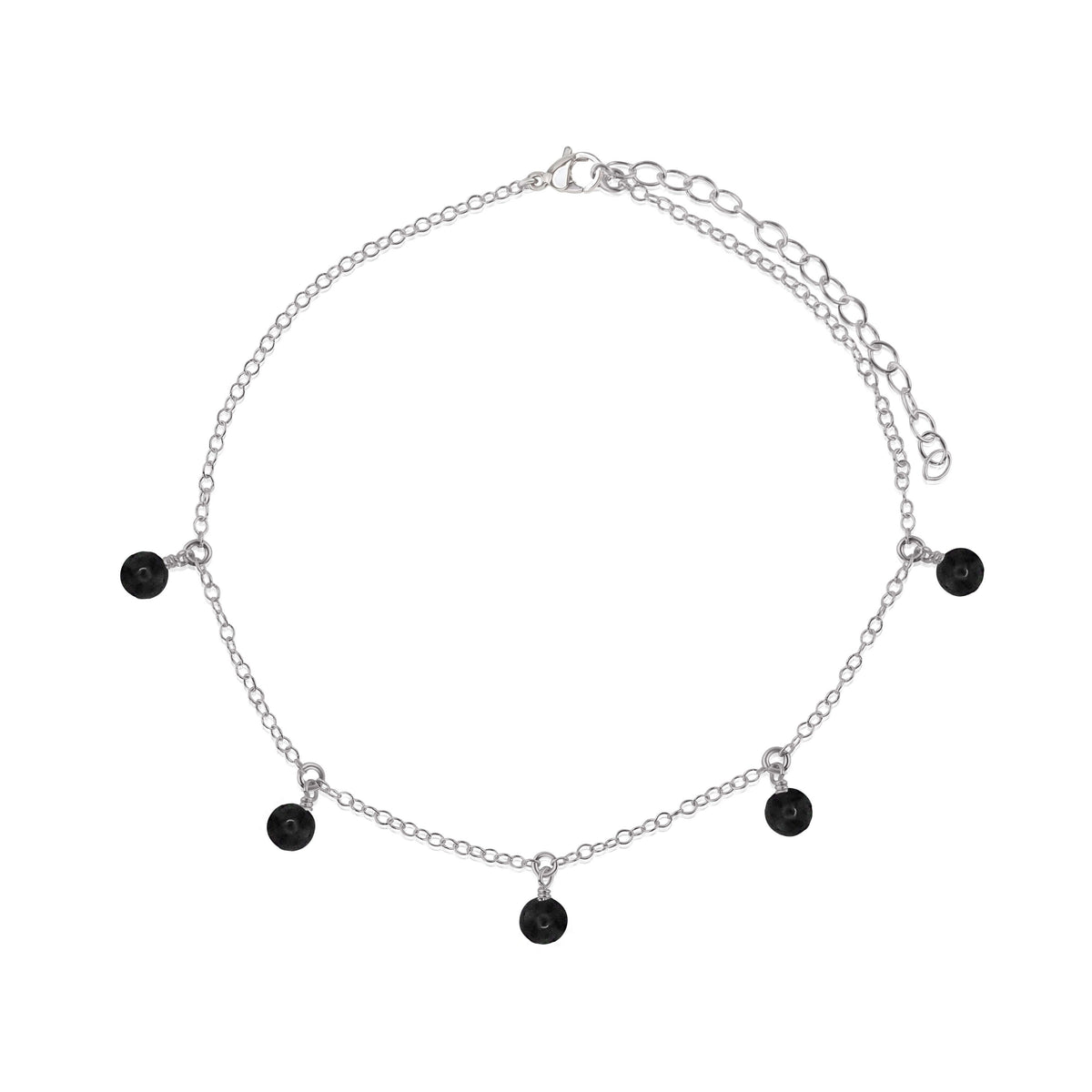 Bead Drop Anklet - Black Onyx - Stainless Steel - Luna Tide Handmade Jewellery