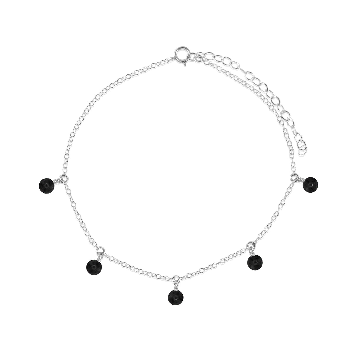 Bead Drop Anklet - Black Onyx - Sterling Silver - Luna Tide Handmade Jewellery