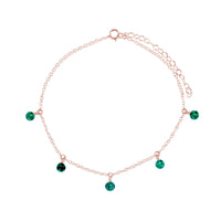 Bead Drop Anklet - Emerald - 14K Rose Gold Fill - Luna Tide Handmade Jewellery