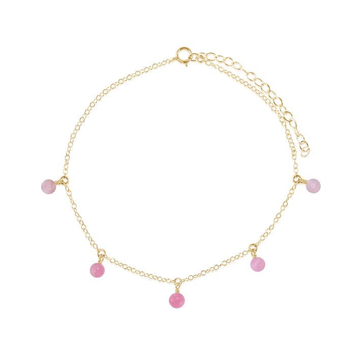 Bead Drop Anklet - Pink Peruvian Opal - 14K Gold Fill - Luna Tide Handmade Jewellery