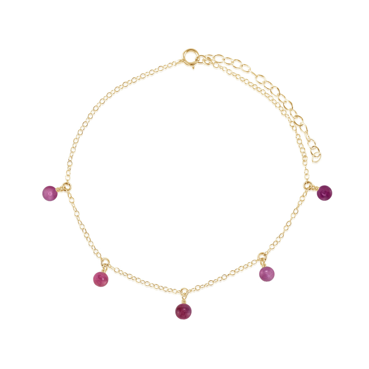 Bead Drop Anklet - Ruby - 14K Gold Fill - Luna Tide Handmade Jewellery