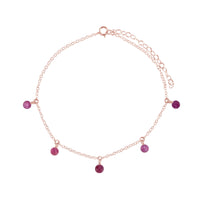 Bead Drop Anklet - Ruby - 14K Rose Gold Fill - Luna Tide Handmade Jewellery