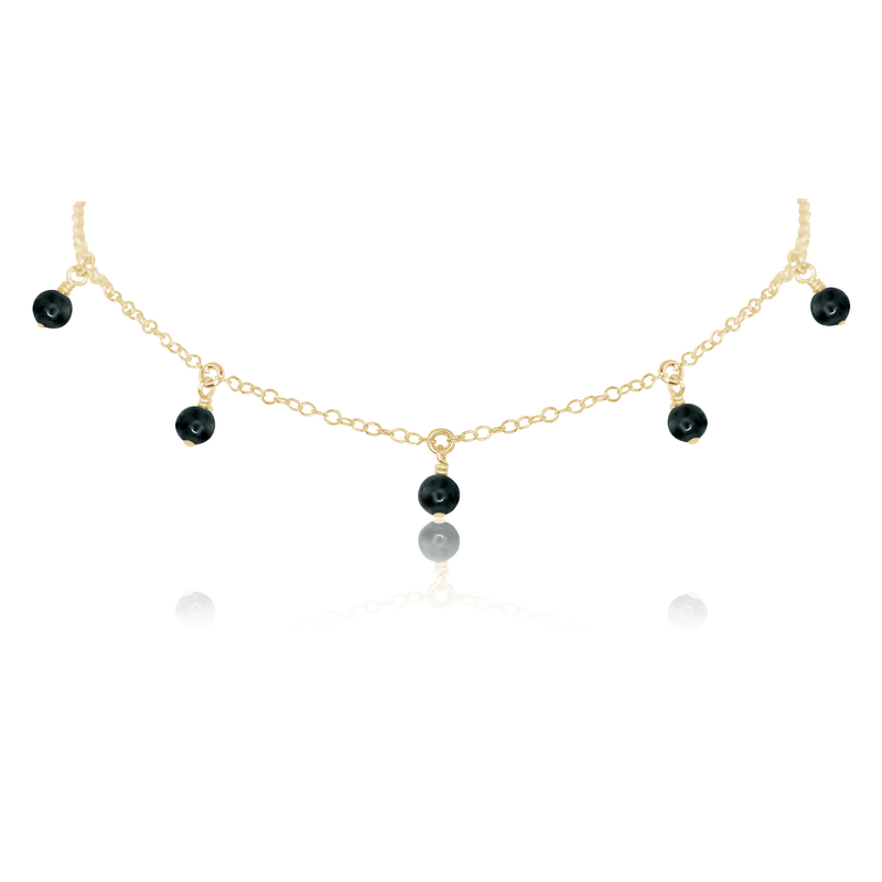 Bead Drop Choker - Black Tourmaline - 14K Gold Fill - Luna Tide Handmade Jewellery
