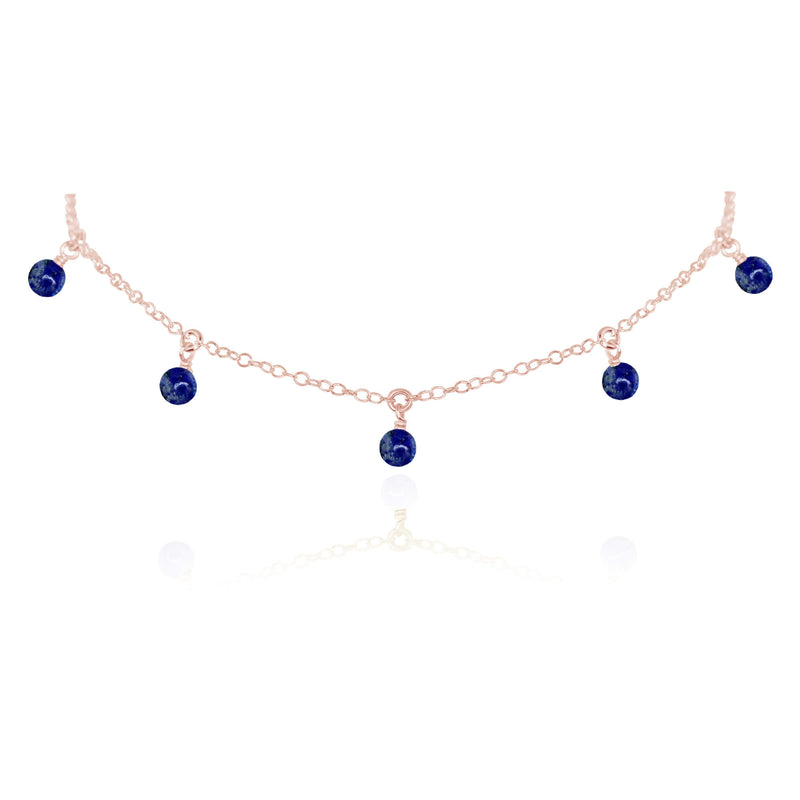 Bead Drop Choker - Lapis Lazuli - 14K Rose Gold Fill - Luna Tide Handmade Jewellery