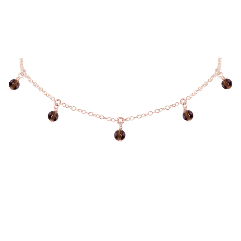 Bead Drop Choker - Smoky Quartz - 14K Rose Gold Fill - Luna Tide Handmade Jewellery