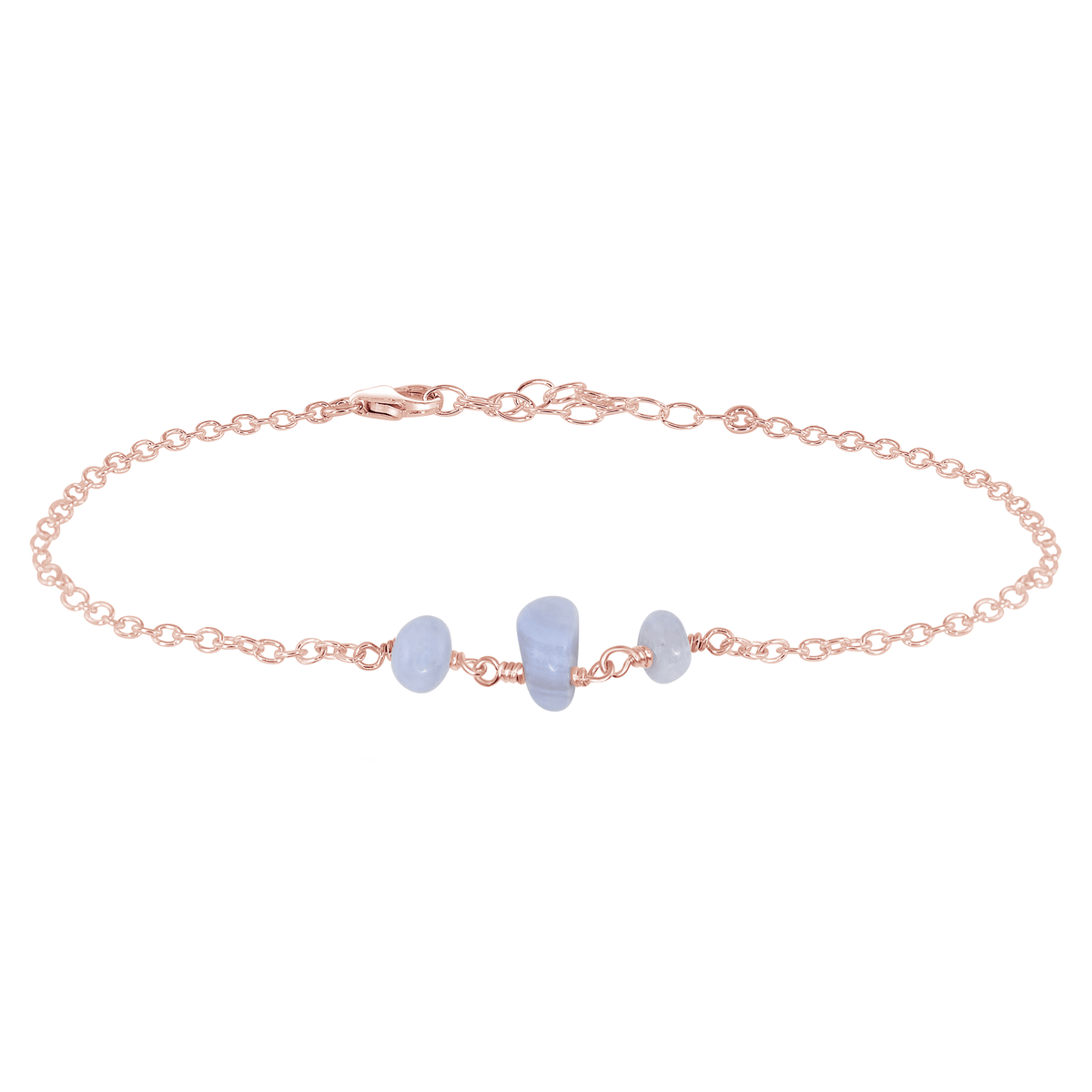 Beaded Chain Anklet - Blue Lace Agate - 14K Rose Gold Fill - Luna Tide Handmade Jewellery