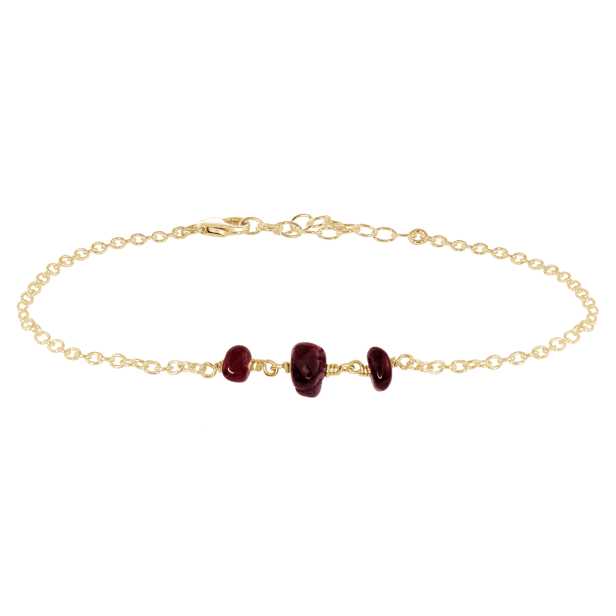 Beaded Chain Anklet - Garnet - 14K Gold Fill - Luna Tide Handmade Jewellery