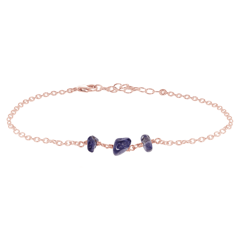 Beaded Chain Anklet - Iolite - 14K Rose Gold Fill - Luna Tide Handmade Jewellery