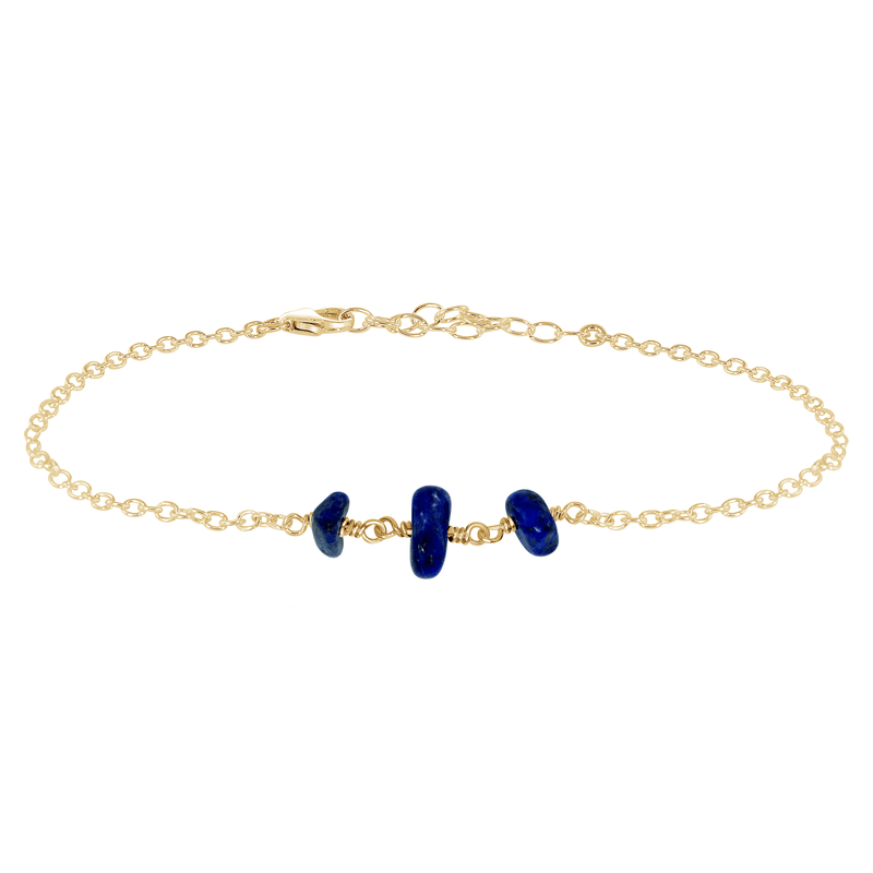 Beaded Chain Anklet - Lapis Lazuli - 14K Gold Fill - Luna Tide Handmade Jewellery