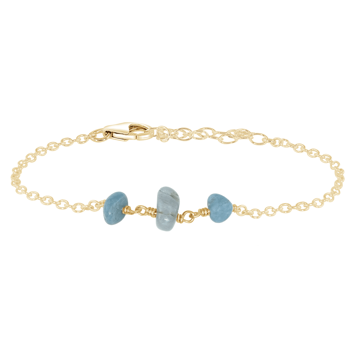Beaded Chain Bracelet - Aquamarine - 14K Gold Fill - Luna Tide Handmade Jewellery