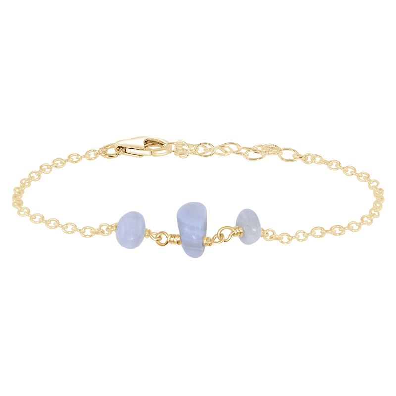 Beaded Chain Bracelet - Blue Lace Agate - 14K Gold Fill - Luna Tide Handmade Jewellery