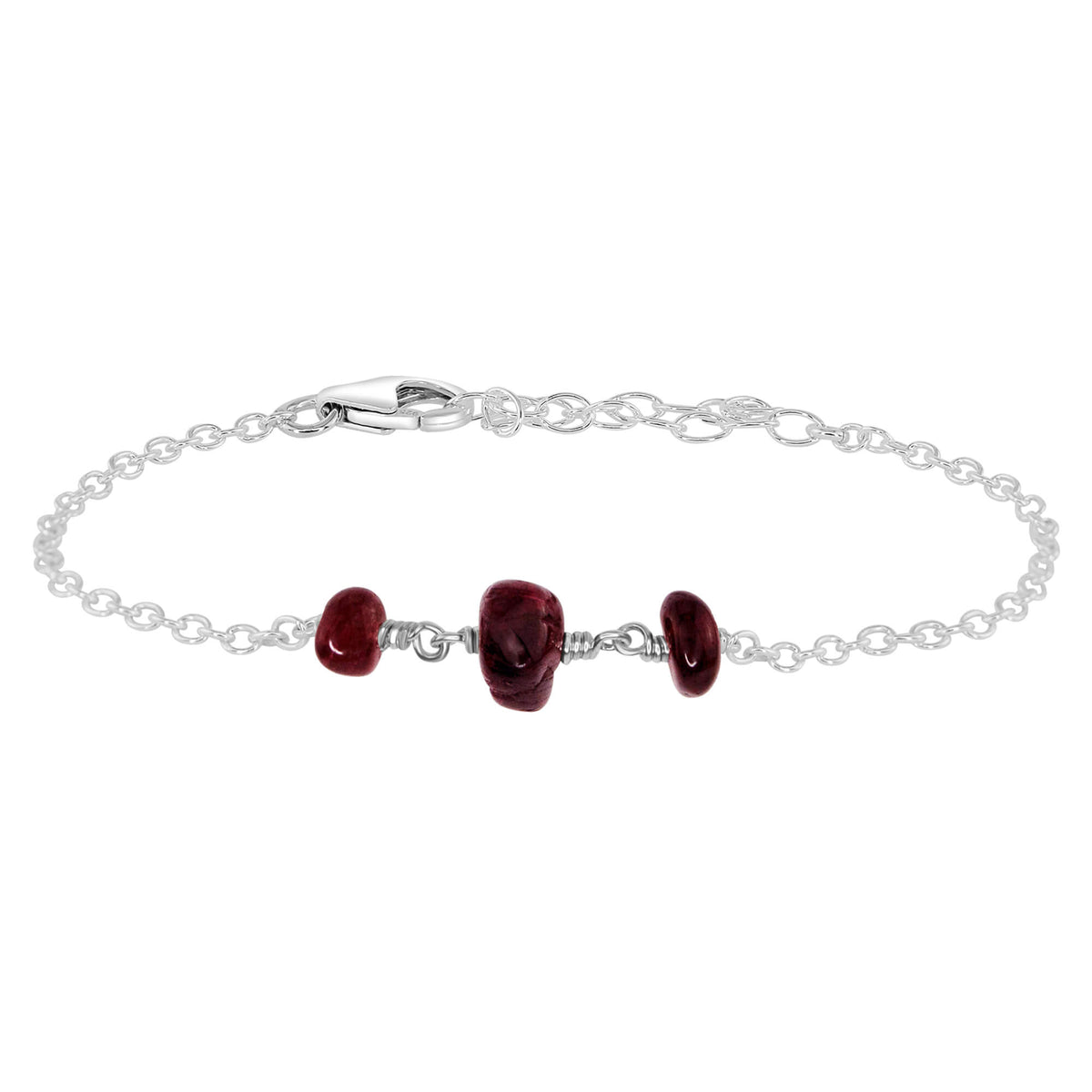 Beaded Chain Bracelet - Garnet - Sterling Silver - Luna Tide Handmade Jewellery