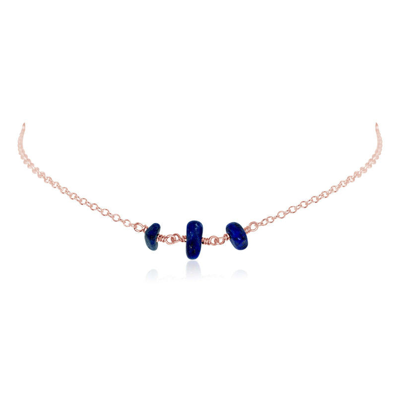 Beaded Chain Choker - Lapis Lazuli - 14K Rose Gold Fill - Luna Tide Handmade Jewellery