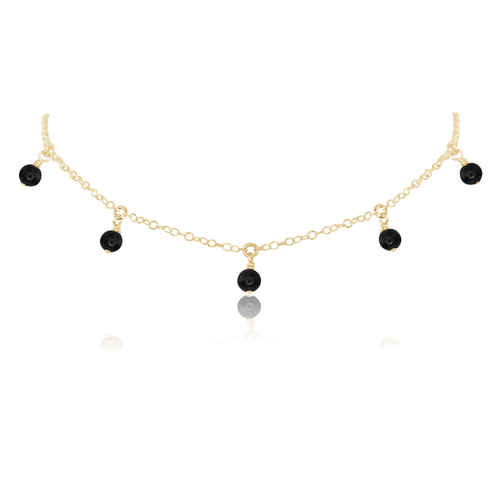 Black Onyx Bead Drop Choker - Black Onyx Bead Drop Choker - 14k Gold Fill - Luna Tide Handmade Crystal Jewellery