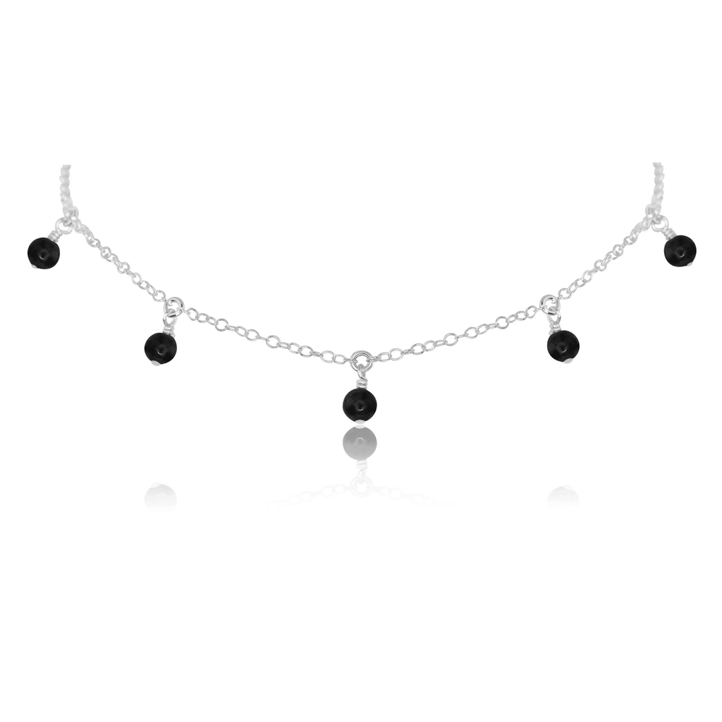 Black Onyx Bead Drop Choker - Black Onyx Bead Drop Choker - Sterling Silver - Luna Tide Handmade Crystal Jewellery