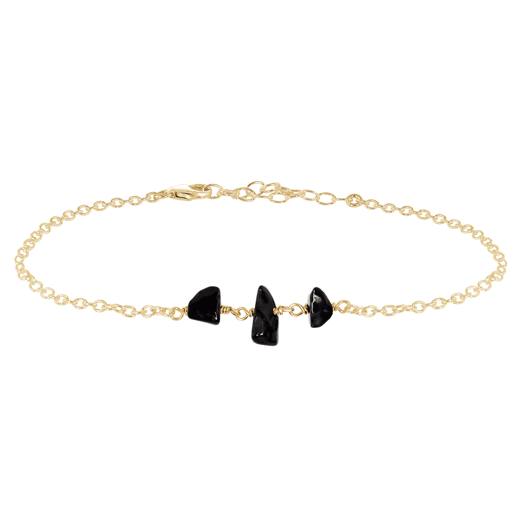 Black Onyx Beaded Chain Anklet - Black Onyx Beaded Chain Anklet - 14k Gold Fill - Luna Tide Handmade Crystal Jewellery